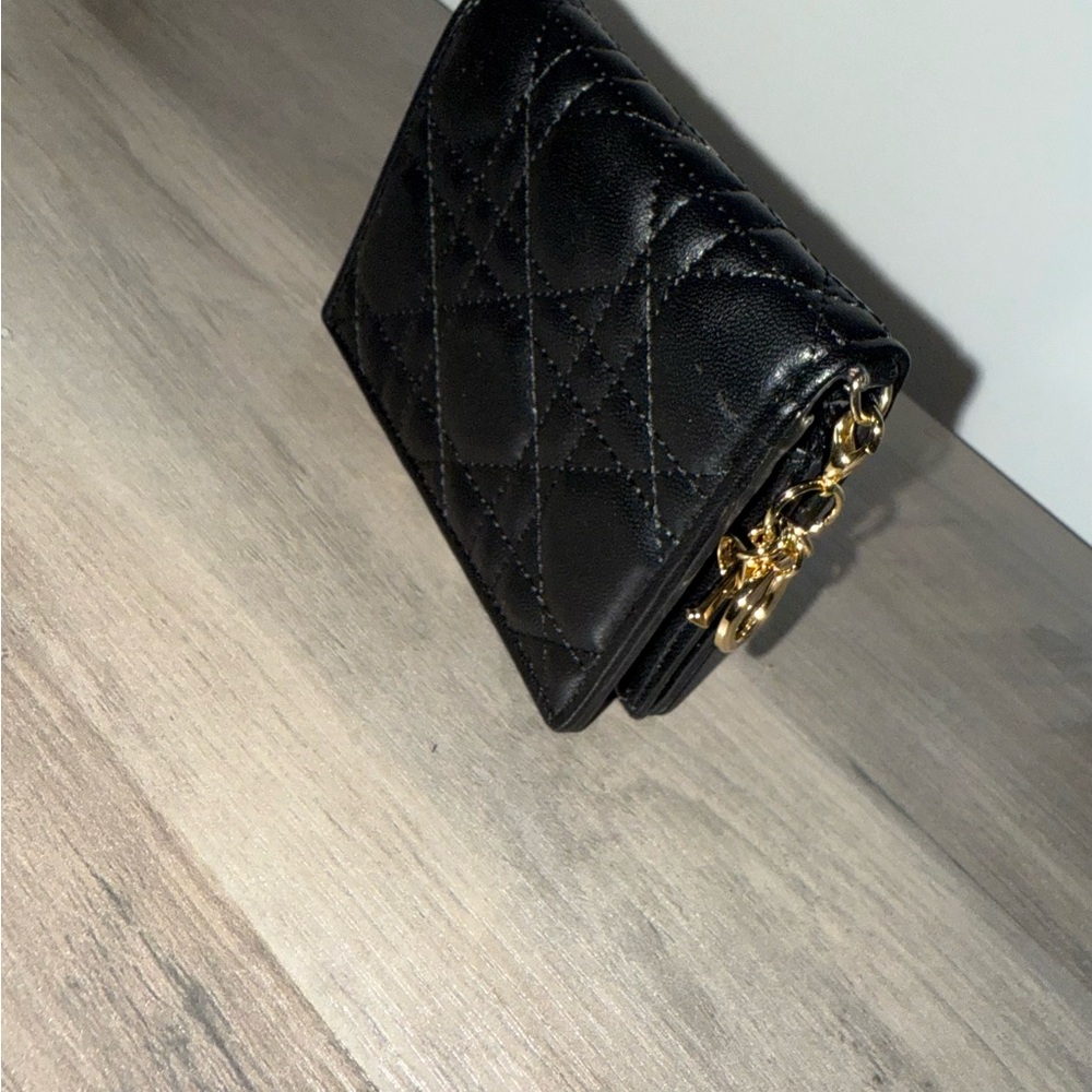 Dior Black Quilted Wallet with Gold Accents